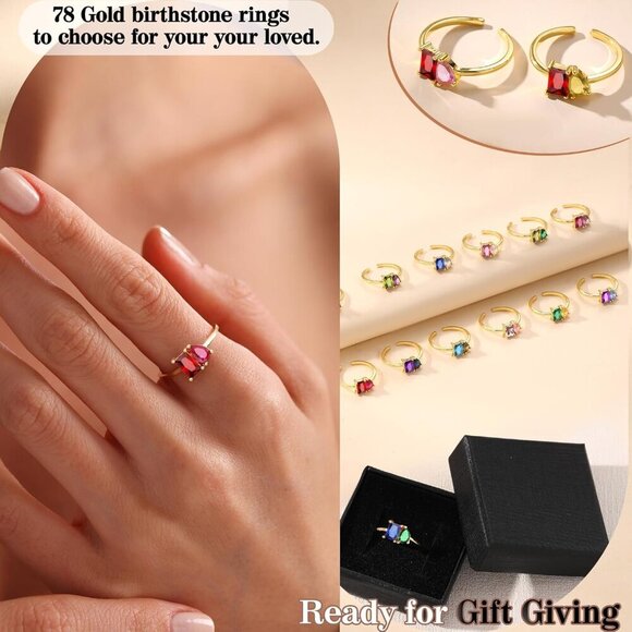 Birthstone Rings for Women Non Tarnish Gold Rings Birthday Gifts for Teen Girls - Picture 7 of 7